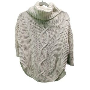 Express Cowl Neck Sweater Small White Cable‎ Knit Oversized Coastal Boho X325